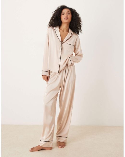 ASOS Natural Satin Shirt & Pants Pajama Set
