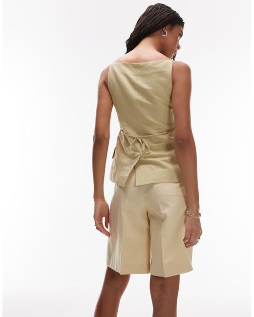 & Other Stories Natural Linen Blend Square Neck Waistcoat Top