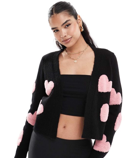 Miss Selfridge Black Textured Heart Cardigan