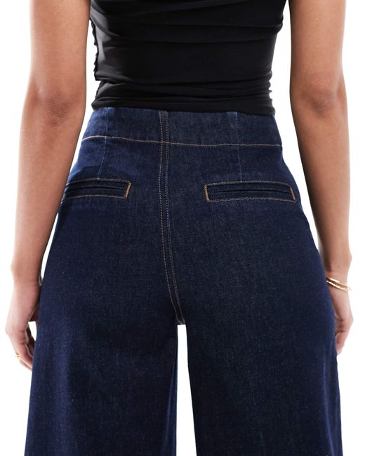 ASOS Blue Crop Tailored Wide Leg Jean With Front Crease