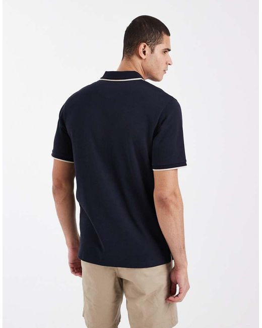 Jack & Jones Blue Premium Tipped Collar Polo for men