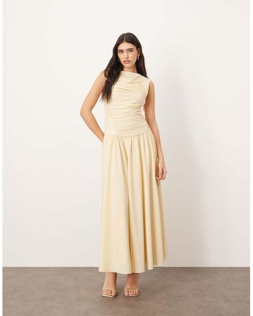 ARRANGE Natural Poplin Ruched Detail Drop Waist Midi Dress