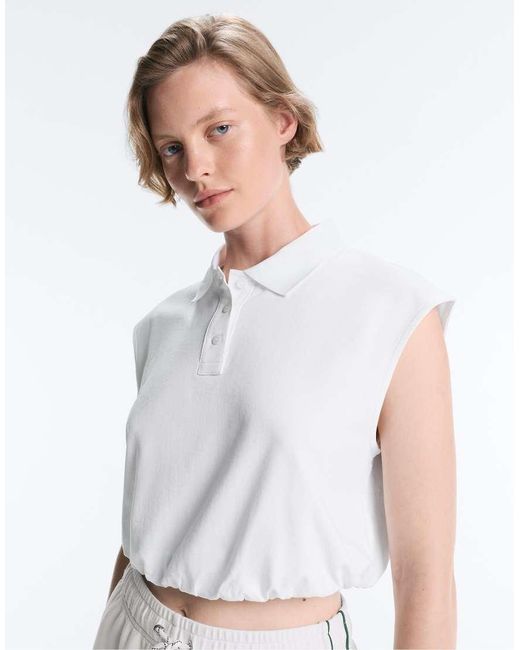 Oysho White Sleeveless Piqué Cotton Polo Shirt
