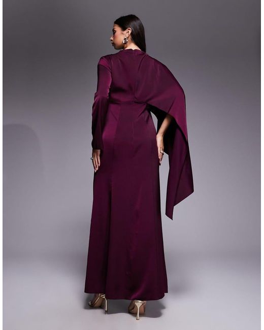 ASOS Purple Asymmetric Cape Detail Long Sleeve Maxi Dress
