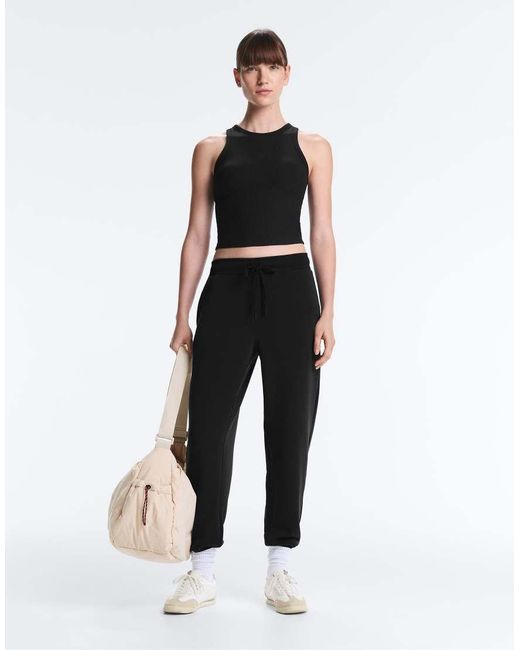 Oysho Black Ribbed Modal Blend Long Tank Top