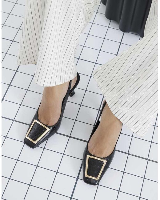 River Island Gray Slingback Croc Court Heels