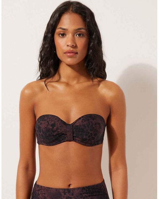 Calzedonia Black Fuller Bust Bandeau Leopard Print Bikini Top