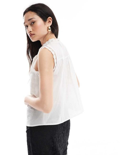 ASOS White Lace And Embroidery Detail Tie Front Top