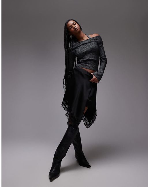 Mango Black Lace Hem Wrap Skirt