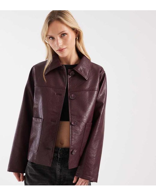 ASOS Purple Asos Design Petite Leather Look Harrington Jacket