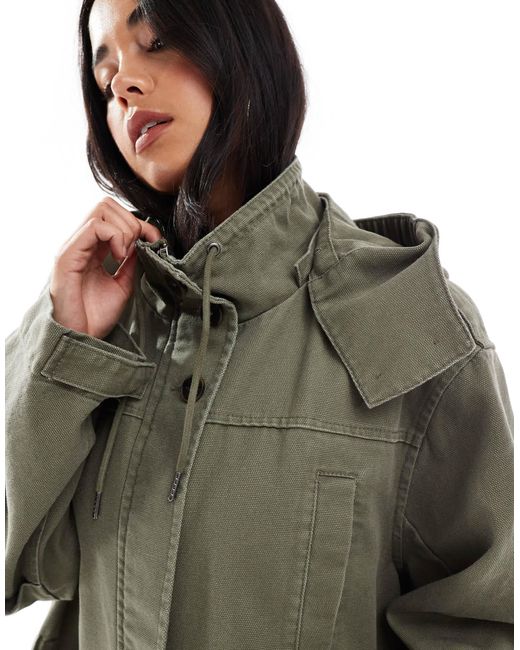 ASOS Blue Canvas Cotton Parka With Hood