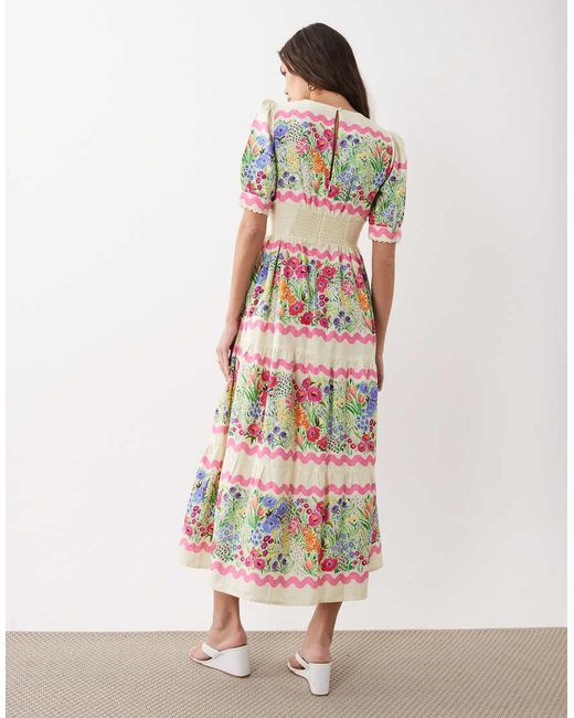 Hope & Ivy White Cotton V-neck Puff Sleeve Smock Midi Dress