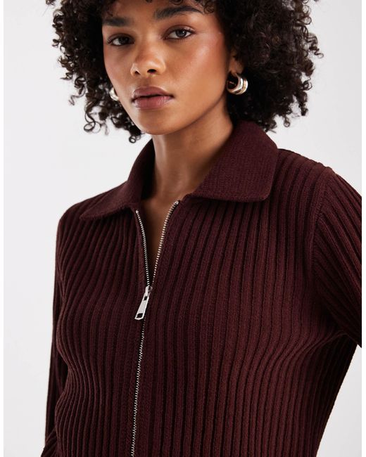 ONLY Purple Zip Through Knitted Polo