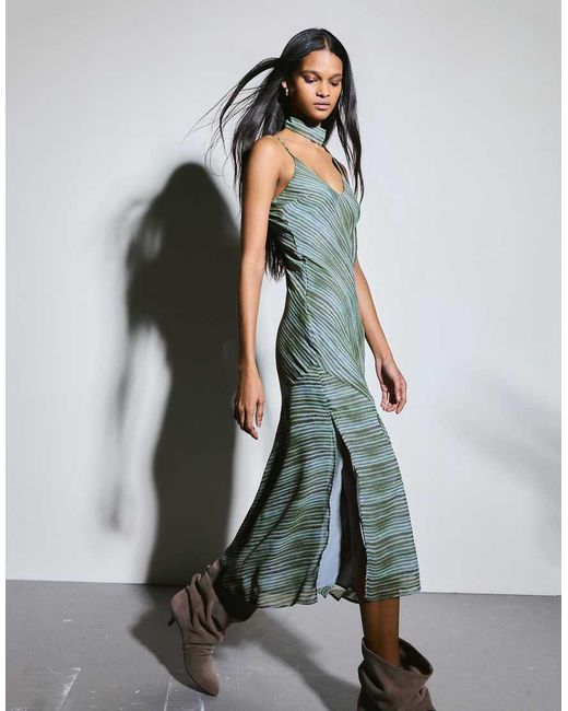Bershka Blue Scarf Chiffon Midi Dress