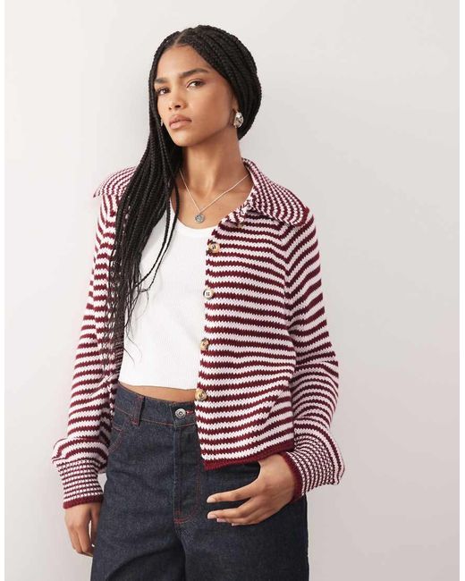 Collusion Pink Knitted Stripe Raglan Cardi