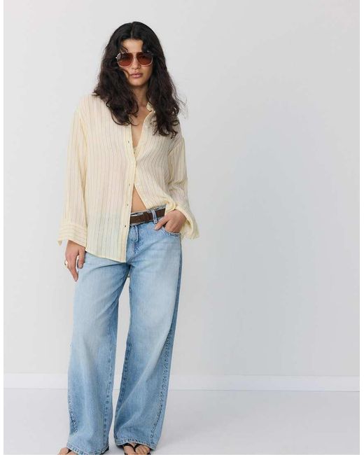 Stradivarius Natural Basic Double Fabric Shirt