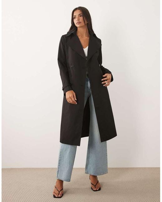 Forever New Black Button Down Tie Detail Trench Coat