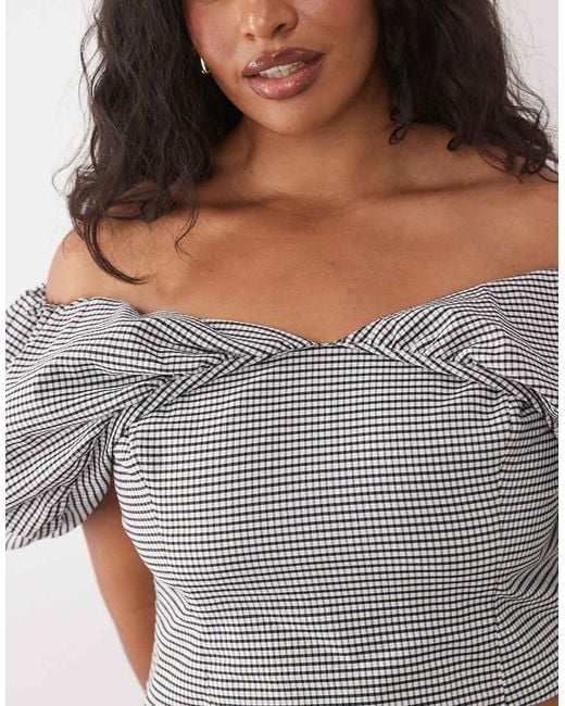 ASOS Gray Curve Co-Ord Gingham Off The Shoulder Peplum Top