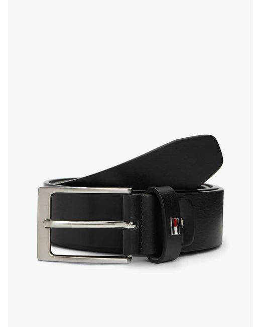 Tommy Hilfiger Black Rectangular Buckle Adjustable Leather Belt for men