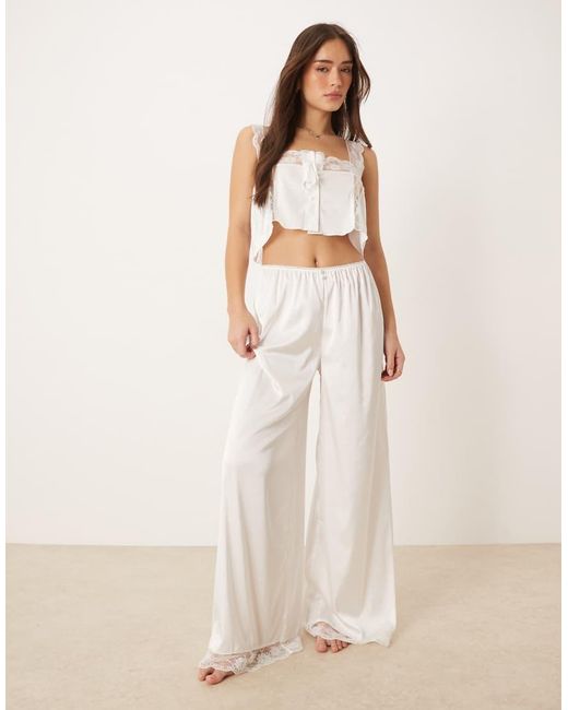 KAT THE LABEL White Cindy Satin Lace Trim Camisole