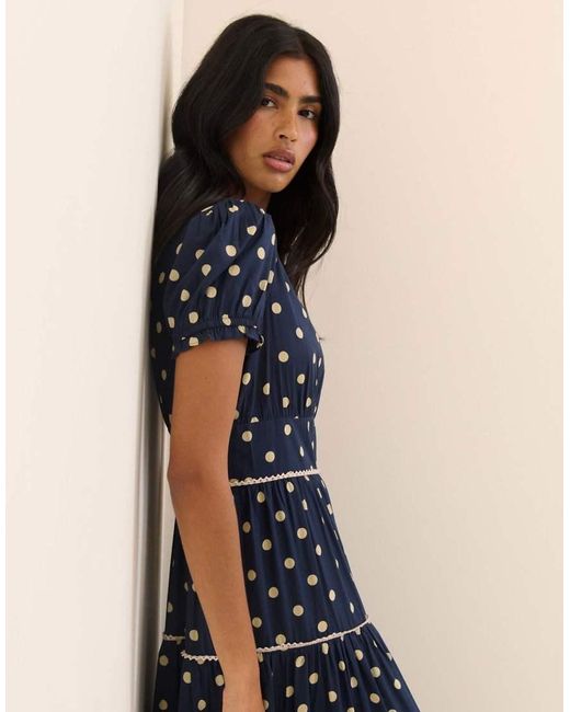 Nobody's Child Blue Polka Dot Tiered Dara Midi Dress