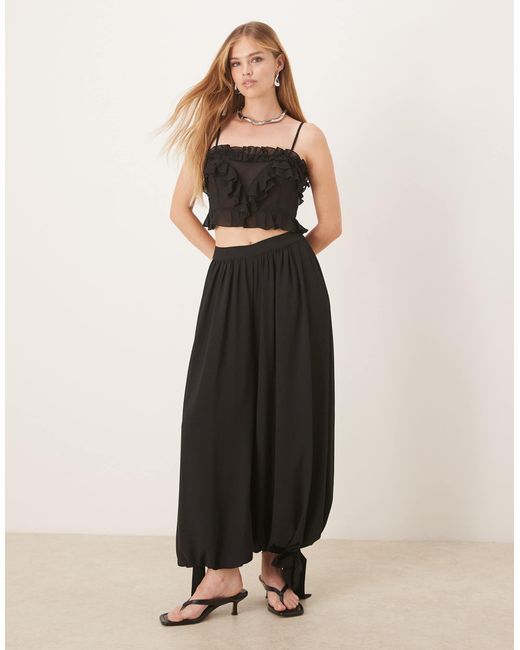 Bardot Black Arila Frill Detail Crop Top Co-ord