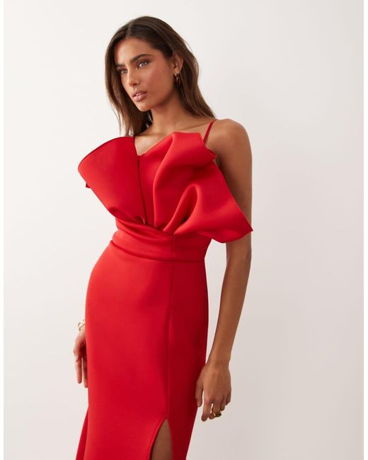ASOS Red Structu Neck Detail Maxi Dress