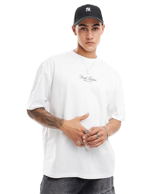 T-shirt oversize bianca con scritta sul petto di ASOS in White da Uomo
