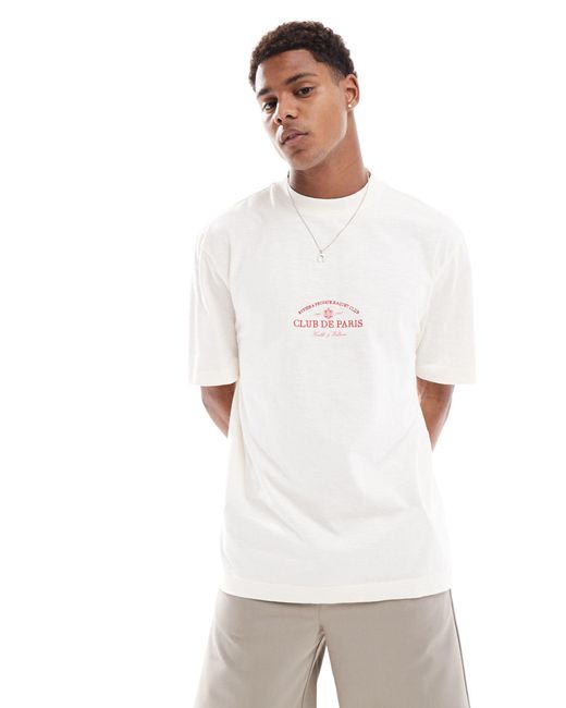 Camiseta color con estampado "club River Island de hombre de color White