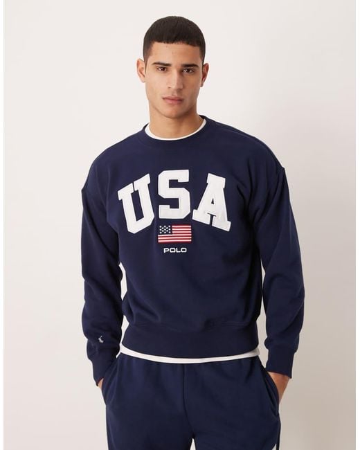 Polo Ralph Lauren Blue Team Usa Unisex Chest Logo Crew Neck Sweatshirt for men