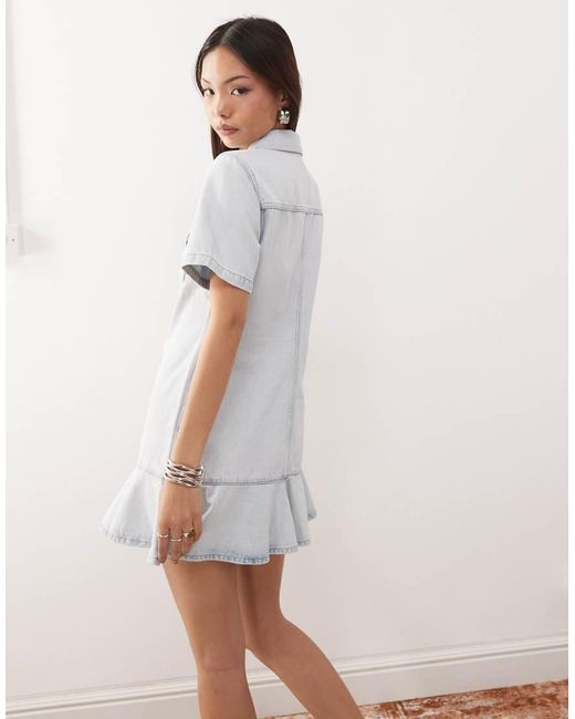 Monki White Denim Tunic Dress With Flippy Hem