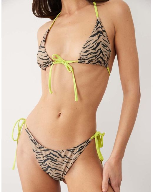 ASOS Natural Zaria Rio Tie Side Bikini Bottom With Contrast