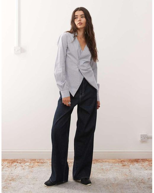 Collusion Gray Cinched Waist Wrap Shirt