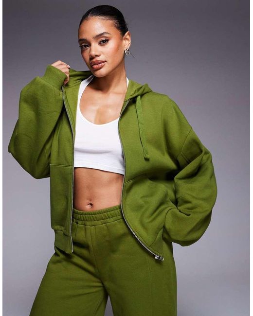 ASOS Green Co-ord Zip Through Hoodie With Balloon Sleeve