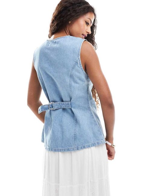 ASOS Blue Denim Split Front Waistcoat