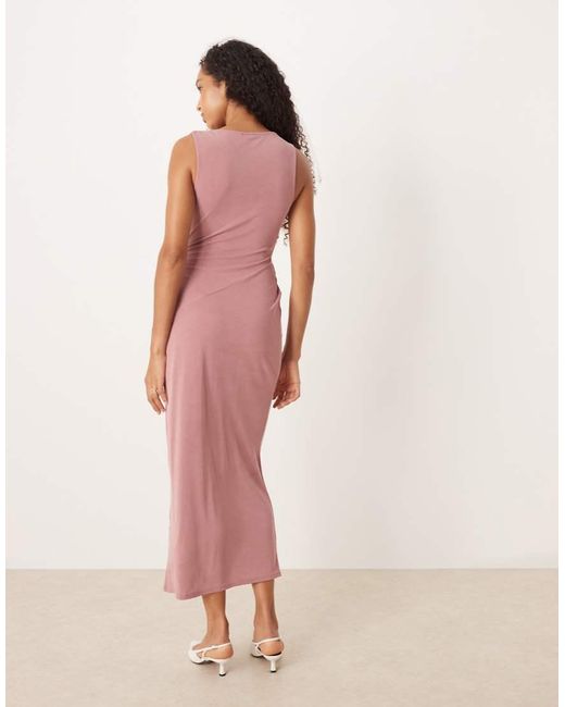 ASOS Asymmetrische Midi-Jurk Met Lage Hals En Rimpels in het Pink