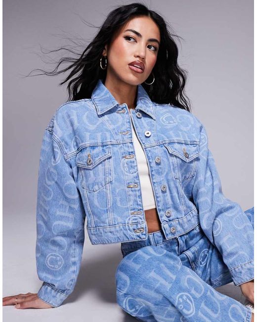 HUGO Blue Hugo Galatea Co-ord All Over Print Logo Denim Jacket