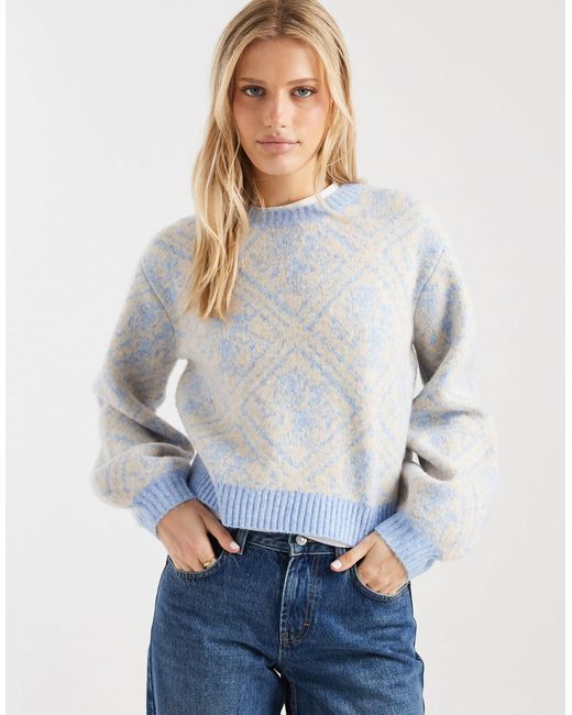 Pull ample à losanges et fleurs - clair Miss Selfridge en coloris Gray