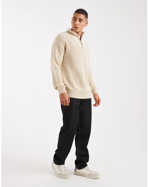 New Look Natural Fisherman Knit 1/4 Zip Jumper for men