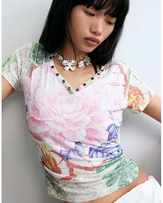 Desigual White Printed T-Shirt 100% Cotton
