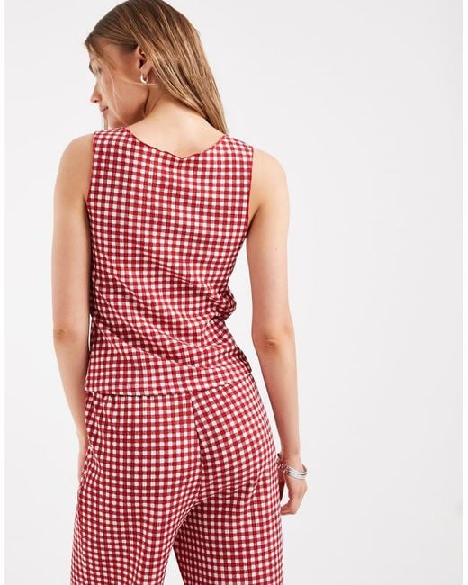 Pieces Red Sleeveless Gingham Top