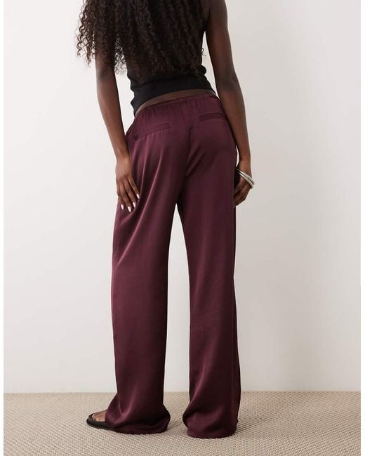 Pretty Lavish Red Satin Drawstring Wide Leg Trousers