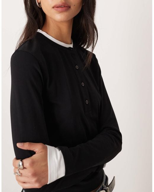 ASOS Black – mehrlagiges, langärmliges henley-oberteil