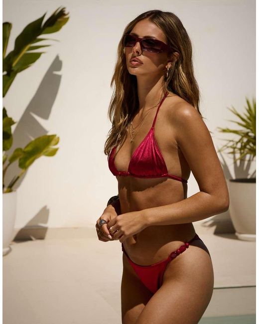 South Beach Red X Sasha Corte-t High Leg Beaded Bikini Bottom
