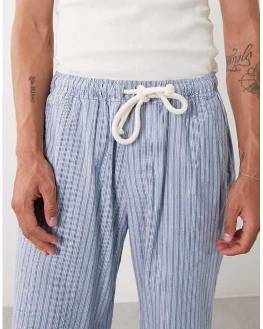 Abercrombie & Fitch Blue Cotton Rich baggy Pull On Seersucker Pants for men