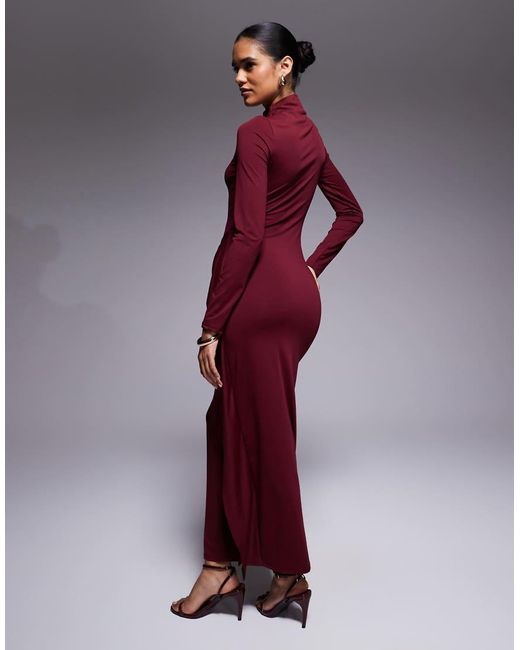 ASOS Purple Slash Neck Long Sleeve Wrap Hardware Detail Midi Dress