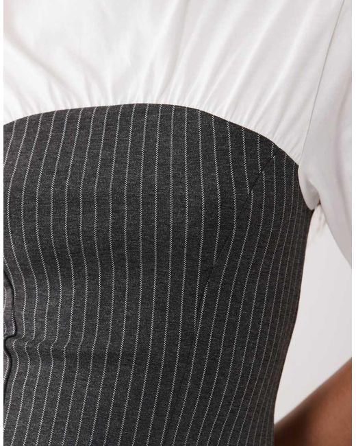 ASOS White Short Sleeve Top With Pinstripe Contrast