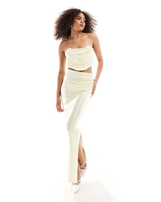 ASOS White Ruched Side Satin Twill Maxi Skirt
