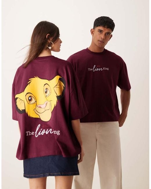 ASOS Red Disney Unisex Boxy Oversized T-shirt With The Lion King Simba Prints