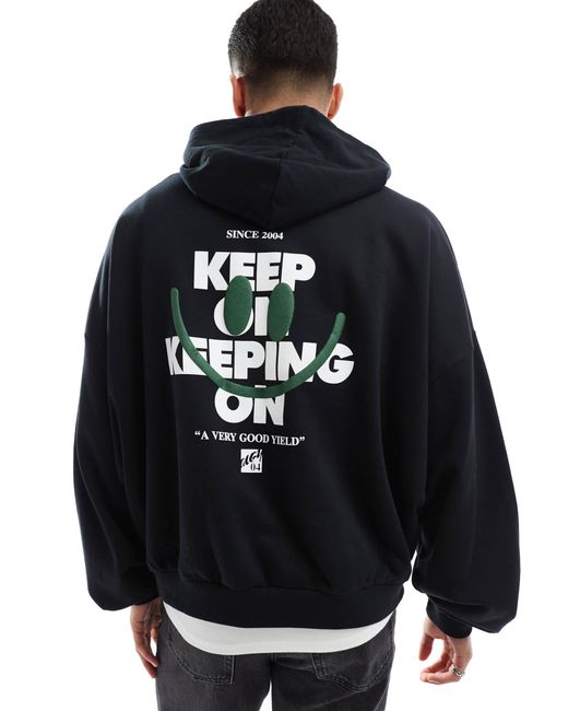 ASOS – oversize-kapuzenpullover mit aufdruck hinten in Black für Herren